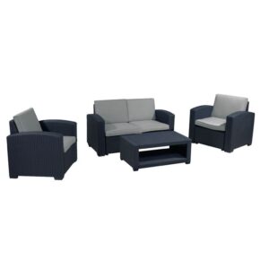 SIERRA Set Σαλόνι K/D PP Μαύρο/Μαξιλάρια Γκρι