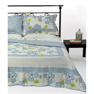 Κουβερλί ημίδιπλο-μονό, σιέλ λουλούδι καπιτονέ, 100% βαμβακερό!! (7001-2)