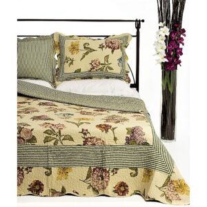 Κουβερλί ημίδιπλο-μονό, ανοιξιάτικοι ανθοί σε εκρού κυπαρισσί, καπιτονέ, 100% βαμβακερό!! (7001-12)