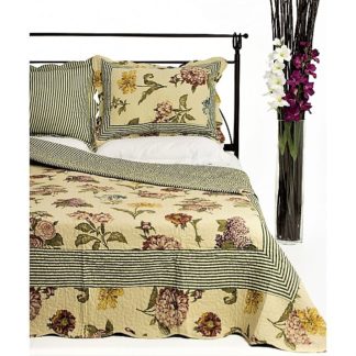 Κουβερλί ημίδιπλο-μονό, ανοιξιάτικοι ανθοί σε εκρού κυπαρισσί, καπιτονέ, 100% βαμβακερό!! (7001-12)