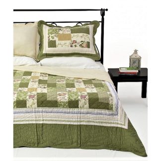 Κουβερλί ημίδιπλο-μονό, εκρού-κυπαρισσί, καπιτονέ, 100% βαμβακερό!! (7001-14)