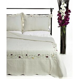 Κουβερλί ημίδιπλο-μονό, εκρού κέντημα λουλουδάκι, καπιτονέ, 100% βαμβακερό!! (7001-27)