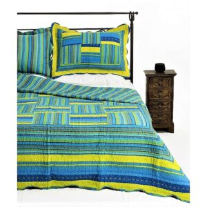 Κουβερλί ημίδιπλο-μονό, γαλάζιο κίτρινο, καπιτονέ, 100% βαμβακερό!! (7001-23)