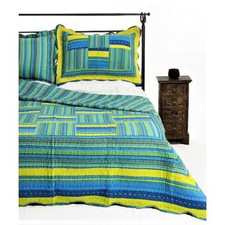 Κουβερλί ημίδιπλο-μονό, γαλάζιο κίτρινο, καπιτονέ, 100% βαμβακερό!! (7001-23)