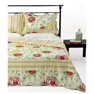 Κουβερλί ημίδιπλο-μονό, εκρού λουλούδι, καπιτονέ, 100% βαμβακερό!! (7001-25)