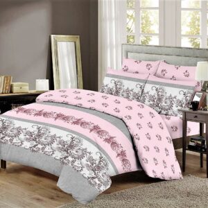 Σετ σεντόνια Γίγας (king size) 240Χ260cm 100% Βαμβακερά γκρι - ροζ. Κωδ. 7302-2Γ